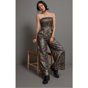 NEW Anthropologie Samantha Shimmer Pleated Strapless Wide Leg Jumpsuit Size 4